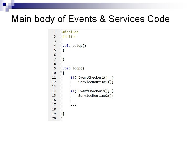 Main body of Events & Services Code 