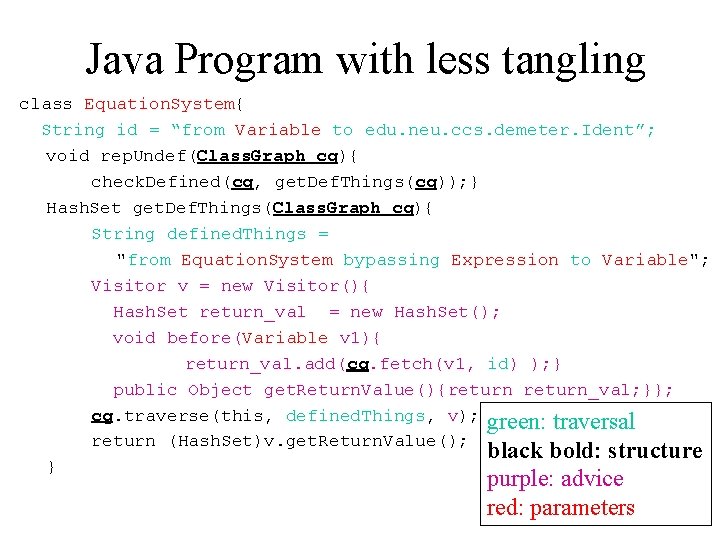 Java Program with less tangling class Equation. System{ String id = “from Variable to