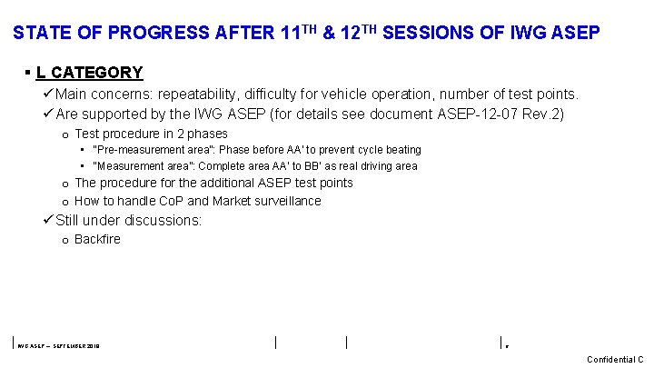 STATE OF PROGRESS AFTER 11 TH & 12 TH SESSIONS OF IWG ASEP §