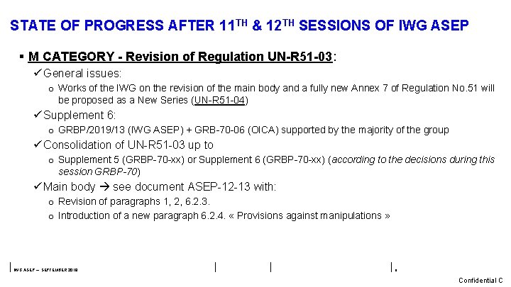 STATE OF PROGRESS AFTER 11 TH & 12 TH SESSIONS OF IWG ASEP §