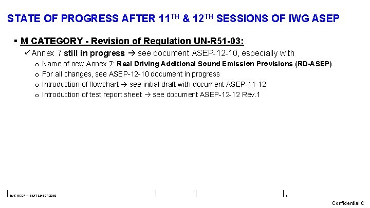 STATE OF PROGRESS AFTER 11 TH & 12 TH SESSIONS OF IWG ASEP §