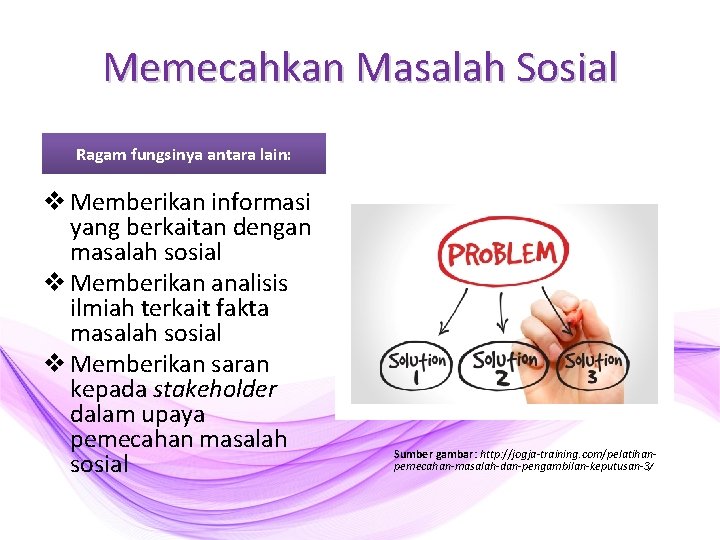 Memecahkan Masalah Sosial Ragam fungsinya antara lain: v Memberikan informasi yang berkaitan dengan masalah Memecahkan Masalah Sosial Ragam fungsinya antara lain: v Memberikan informasi yang berkaitan dengan masalah