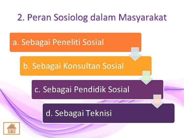 2. Peran Sosiolog dalam Masyarakat a. Sebagai Peneliti Sosial b. Sebagai Konsultan Sosial c.