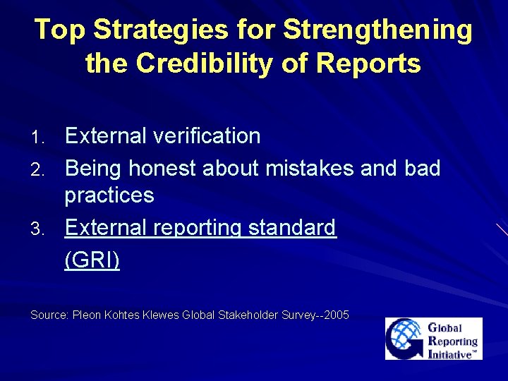 Top Strategies for Strengthening the Credibility of Reports External verification 2. Being honest about