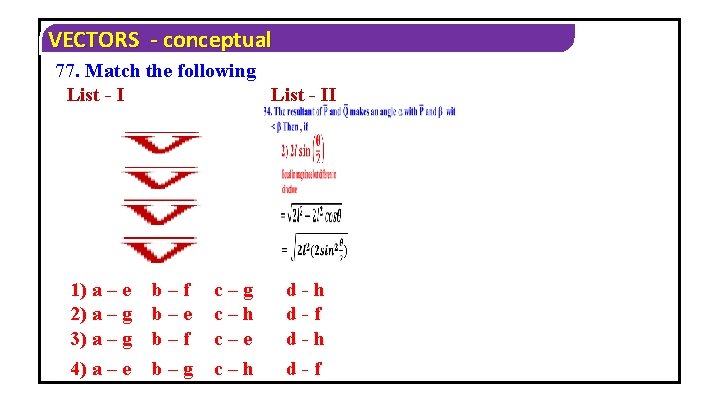 VECTORS - conceptual 77. Match the following List - II 1) a – e