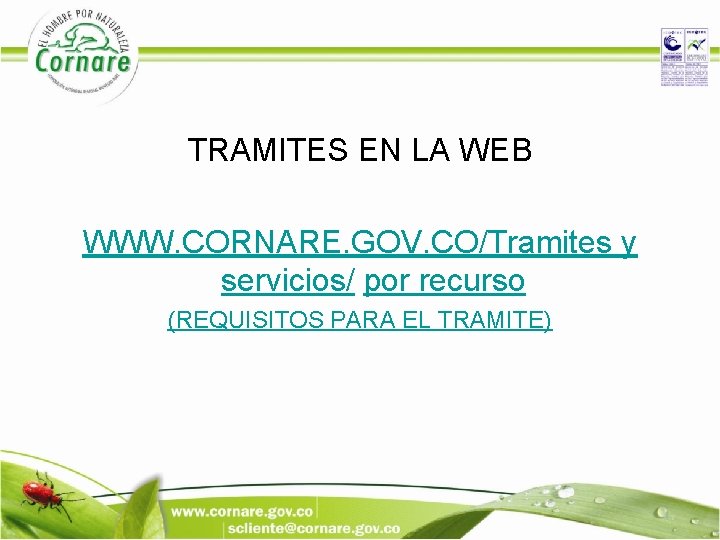 TRAMITES EN LA WEB WWW. CORNARE. GOV. CO/Tramites y servicios/ por recurso (REQUISITOS PARA