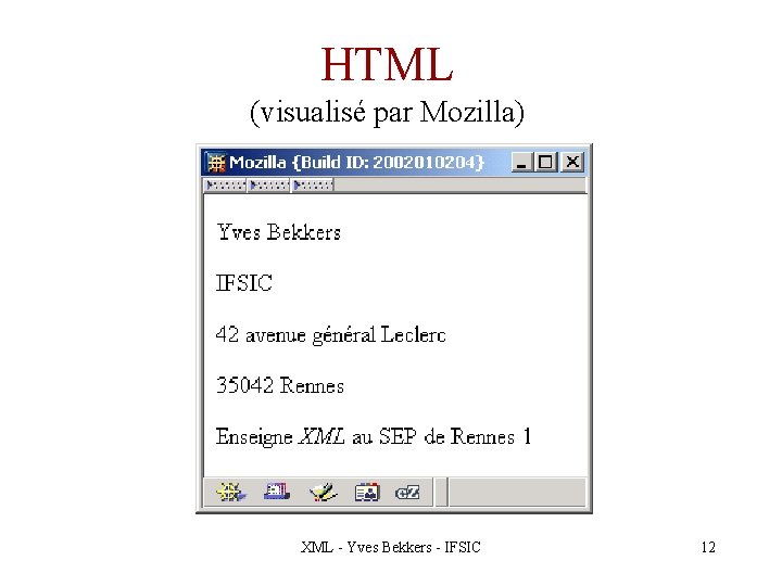 HTML (visualisé par Mozilla) XML - Yves Bekkers - IFSIC 12 