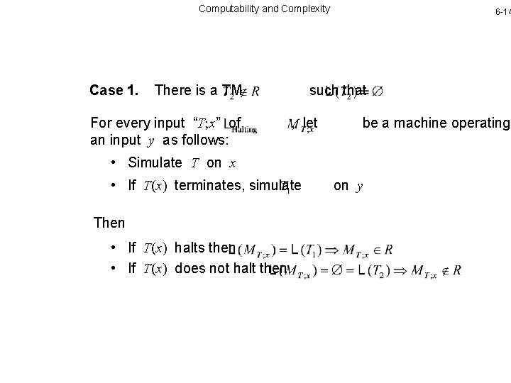Computability and Complexity Case 1. There is a TM For every input “T; x”