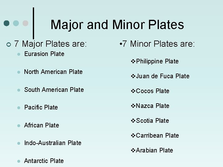Major and Minor Plates ¢ 7 Major Plates are: l • 7 Minor Plates