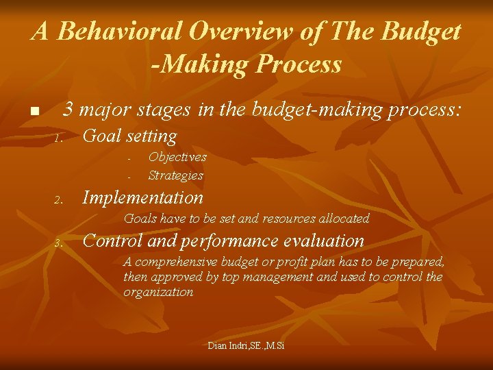 A Behavioral Overview of The Budget -Making Process n 3 major stages in the