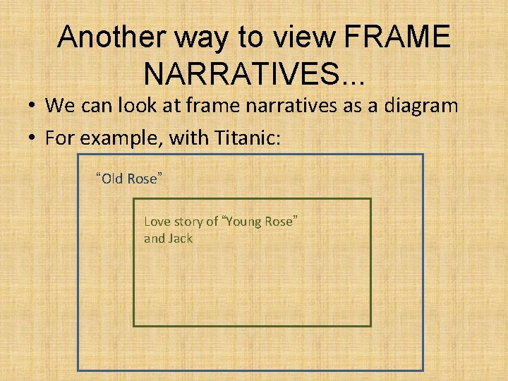 Another way to view FRAME NARRATIVES. . . • We can look at frame