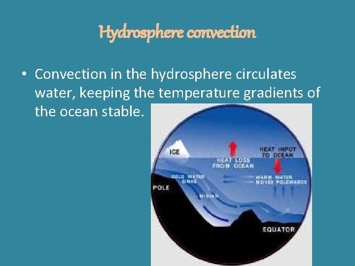 Hydrosphere convection • Convection in the hydrosphere circulates water, keeping the temperature gradients of