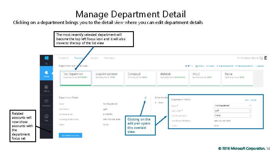 Manage Department Detail Clicking on a department brings you to the detail view where