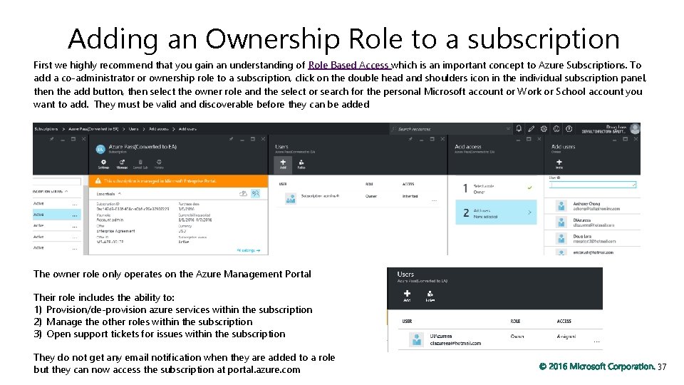 Adding an Ownership Role to a subscription First we highly recommend that you gain
