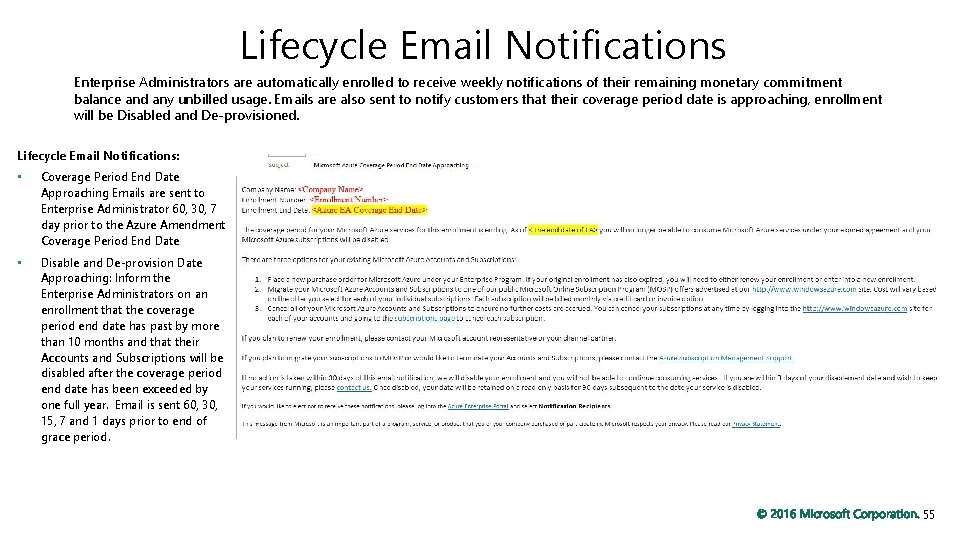 Lifecycle Email Notifications Enterprise Administrators are automatically enrolled to receive weekly notifications of their