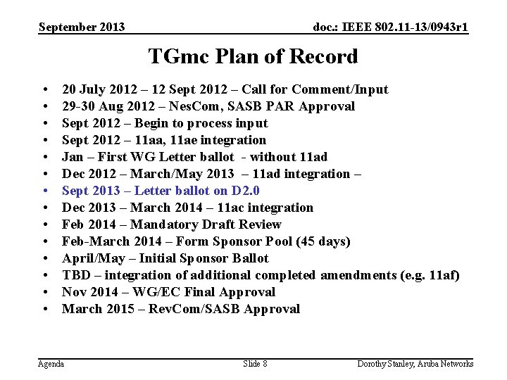 September 2013 doc. : IEEE 802. 11 -13/0943 r 1 TGmc Plan of Record