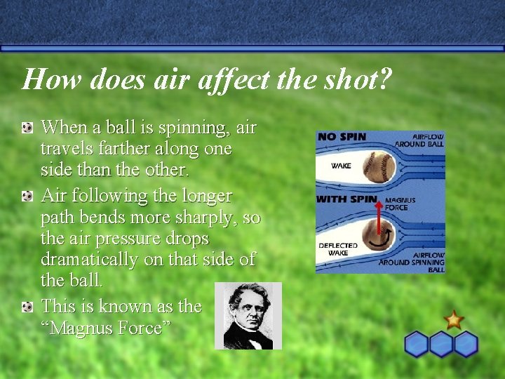 How does air affect the shot? When a ball is spinning, air travels farther