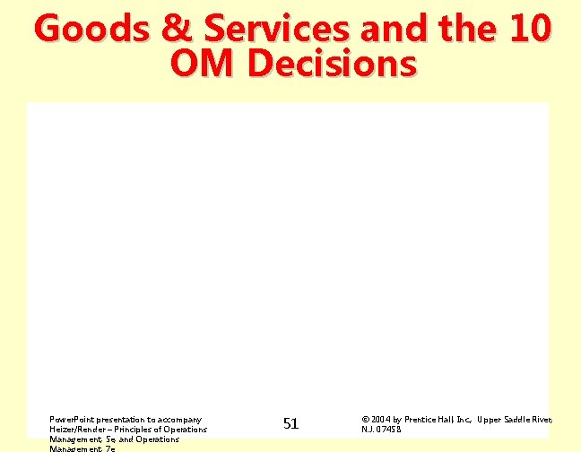 Goods & Services and the 10 OM Decisions Power. Point presentation to accompany Heizer/Render