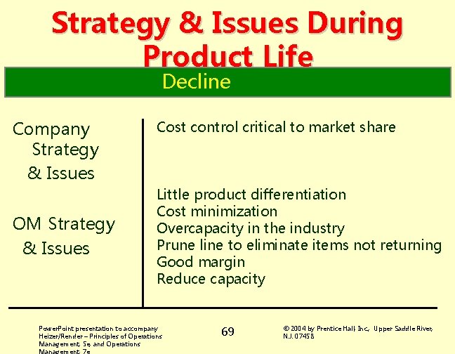 Strategy & Issues During Product Life Decline Company Strategy & Issues OM Strategy &