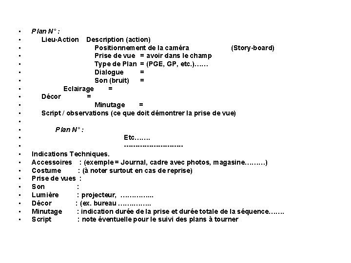  • • • • • • Plan N° : Lieu-Action Description (action) Positionnement