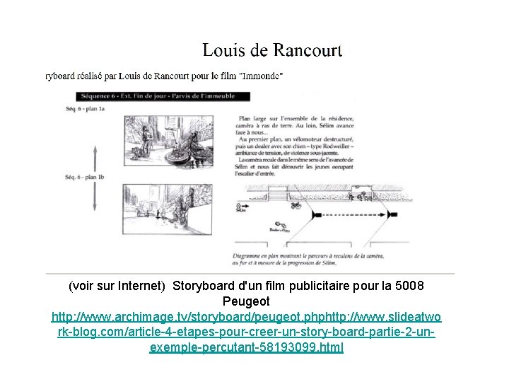 (voir sur Internet) Storyboard d'un film publicitaire pour la 5008 Peugeot http: //www. archimage.