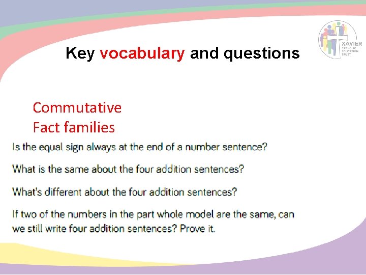 Key vocabulary and questions Commutative Fact families 
