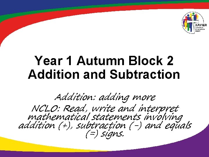 Year 1 Autumn Block 2 Addition and Subtraction Addition: adding more NCLO: Read, write