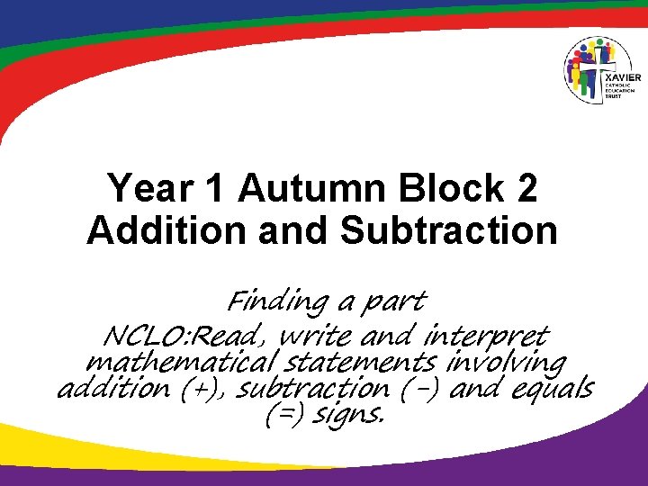 Year 1 Autumn Block 2 Addition and Subtraction Finding a part NCLO: Read, write