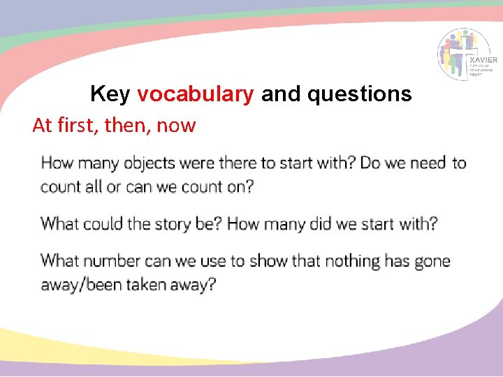 Key vocabulary and questions At first, then, now 