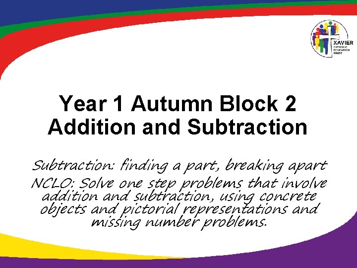 Year 1 Autumn Block 2 Addition and Subtraction: finding a part, breaking apart NCLO: