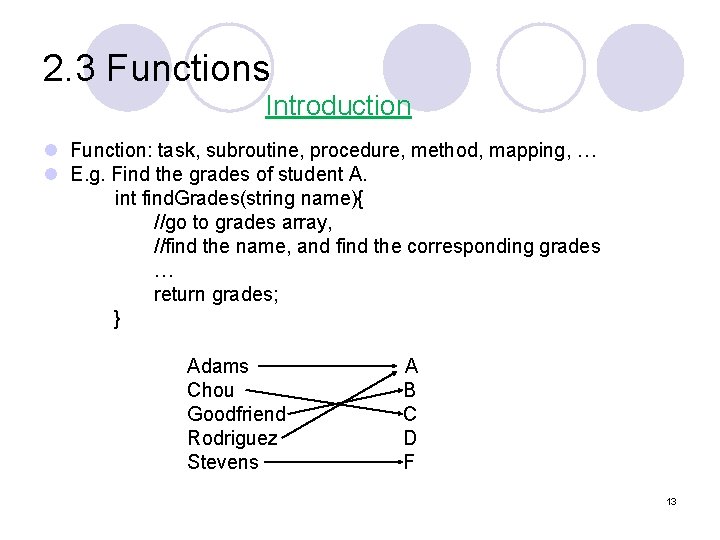 2. 3 Functions Introduction l Function: task, subroutine, procedure, method, mapping, … l E.