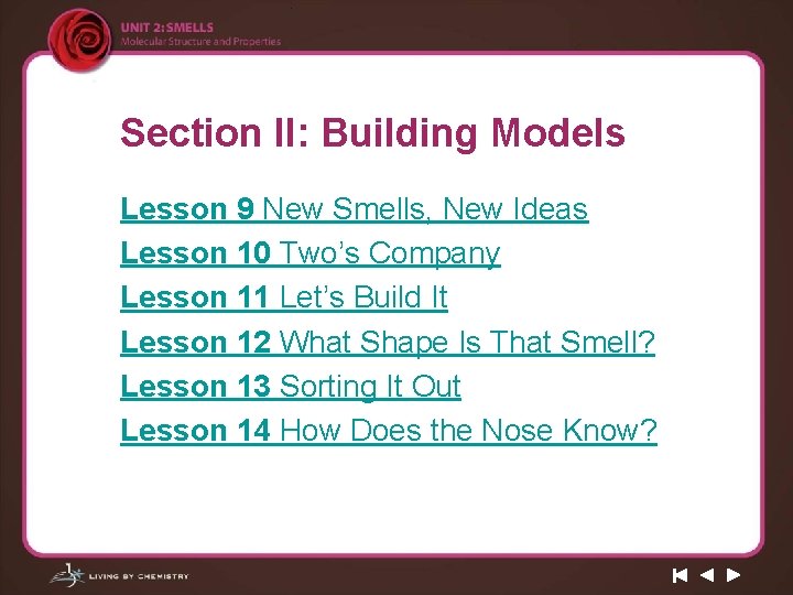 Section II: Building Models Lesson 9 New Smells, New Ideas Lesson 10 Two’s Company