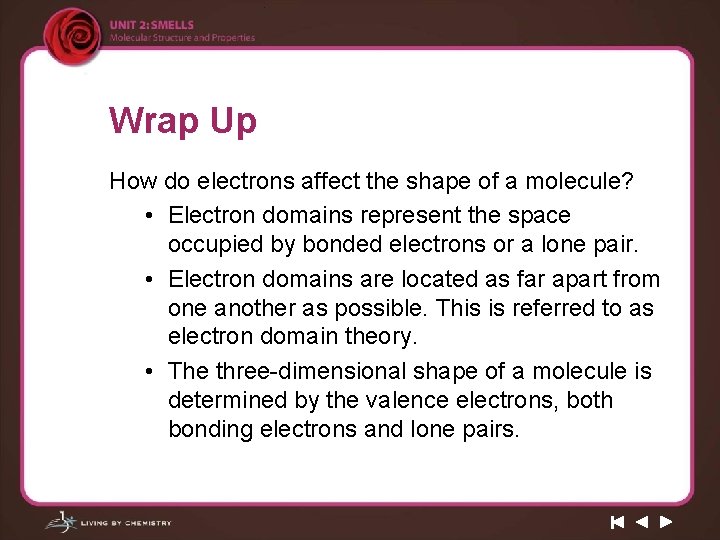 Wrap Up How do electrons affect the shape of a molecule? • Electron domains
