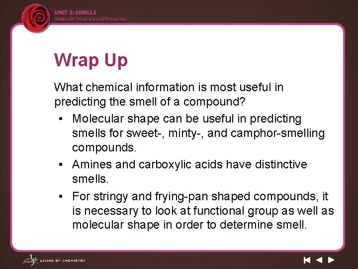 Wrap Up What chemical information is most useful in predicting the smell of a