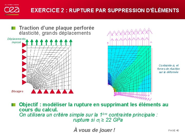 EXERCICE 2 : RUPTURE PAR SUPPRESSION D'ÉLÉMENTS Traction d’une plaque perforée élasticité, grands déplacements