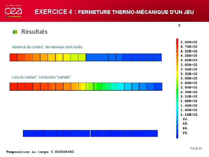 EXERCICE 4 : FERMETURE THERMO-MÉCANIQUE D'UN JEU Résultats Absence de contact : les barreaux