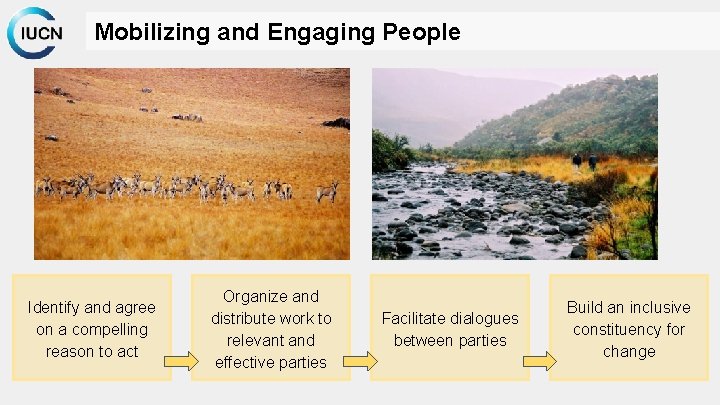 Mobilizing and Engaging People Identify and agree on a compelling reason to act Organize