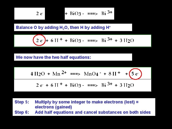 Balance O by adding H 2 O, then H by adding H+ We now