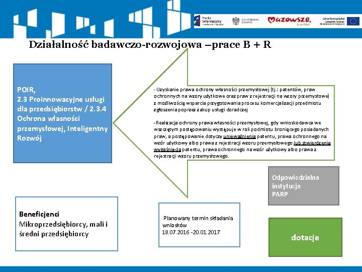 Działalność badawczo-rozwojowa –prace B + R POIR, 2. 3 Proinnowacyjne usługi dla przedsiębiorstw /