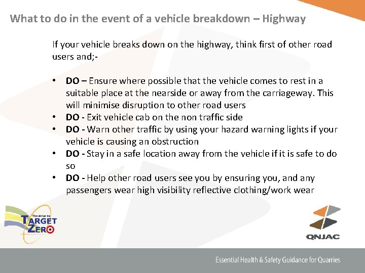 What to do in the event of a vehicle breakdown – Highway If your