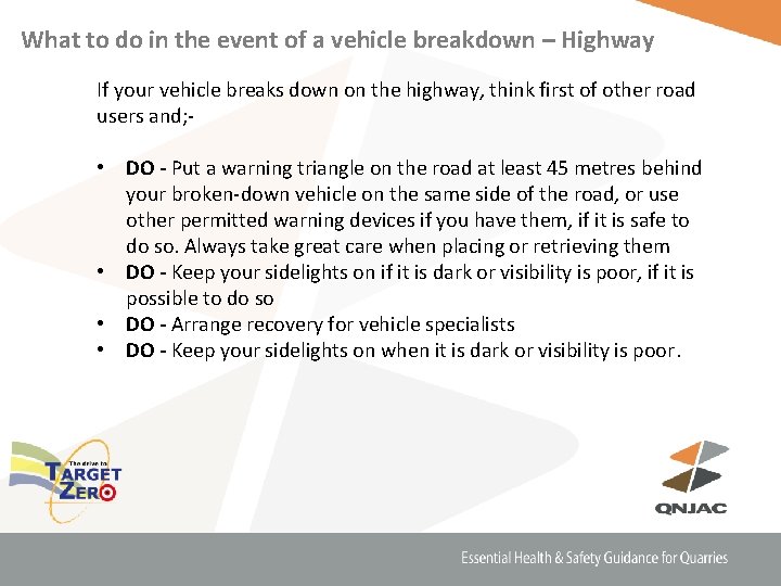 What to do in the event of a vehicle breakdown – Highway If your