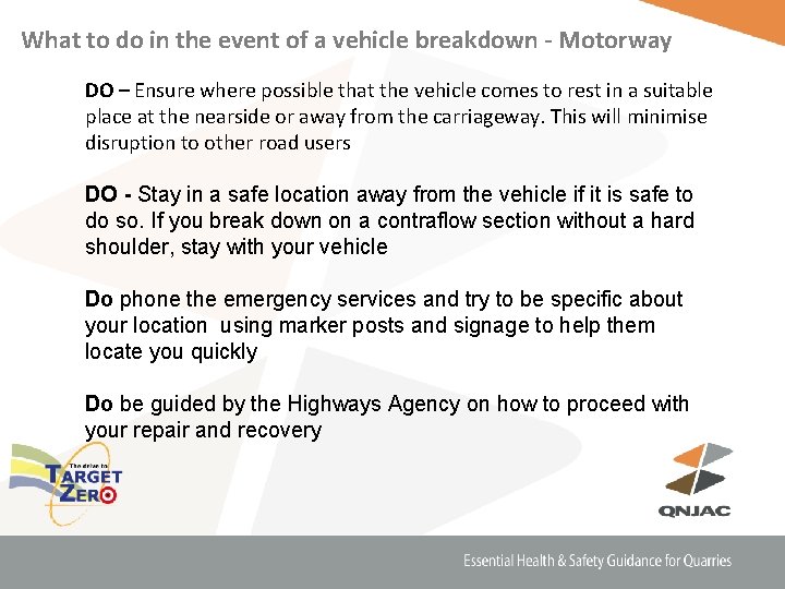 What to do in the event of a vehicle breakdown - Motorway DO –