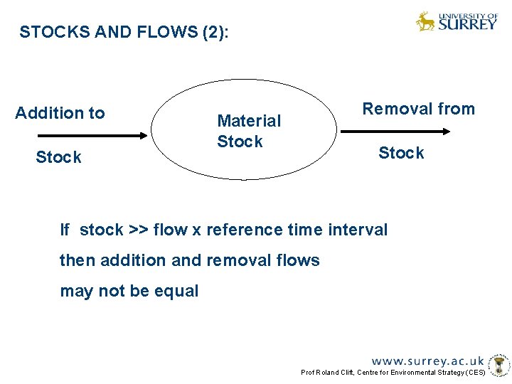 STOCKS AND FLOWS (2): Addition to Stock Removal from Material Stock If stock >>
