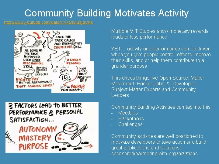 Community Building Motivates Activity http: //www. youtube. com/watch? v=t. Jr 9 Qajd. CNc Multiple