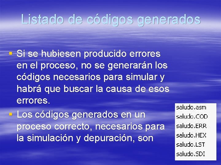 Listado de códigos generados § Si se hubiesen producido errores en el proceso, no