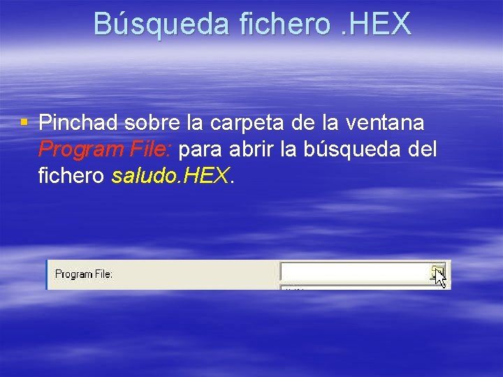 Búsqueda fichero. HEX § Pinchad sobre la carpeta de la ventana Program File: para