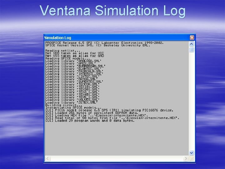 Ventana Simulation Log 