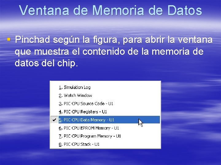 Ventana de Memoria de Datos § Pinchad según la figura, para abrir la ventana