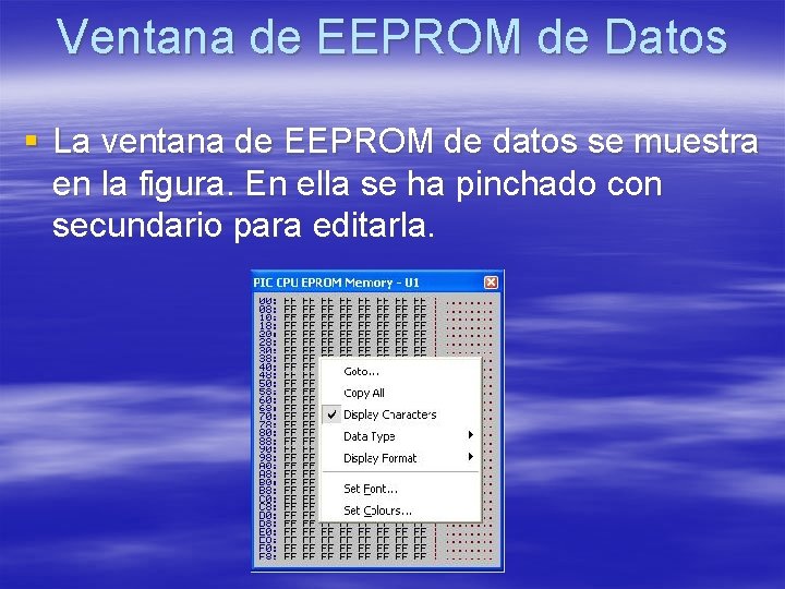 Ventana de EEPROM de Datos § La ventana de EEPROM de datos se muestra