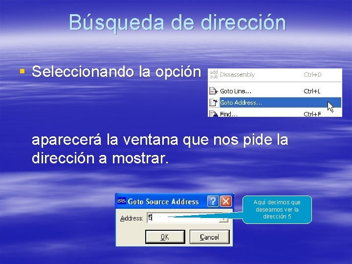 Búsqueda de dirección § Seleccionando la opción aparecerá la ventana que nos pide la